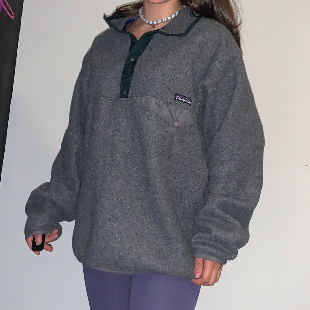 grey oversized patagonia button up